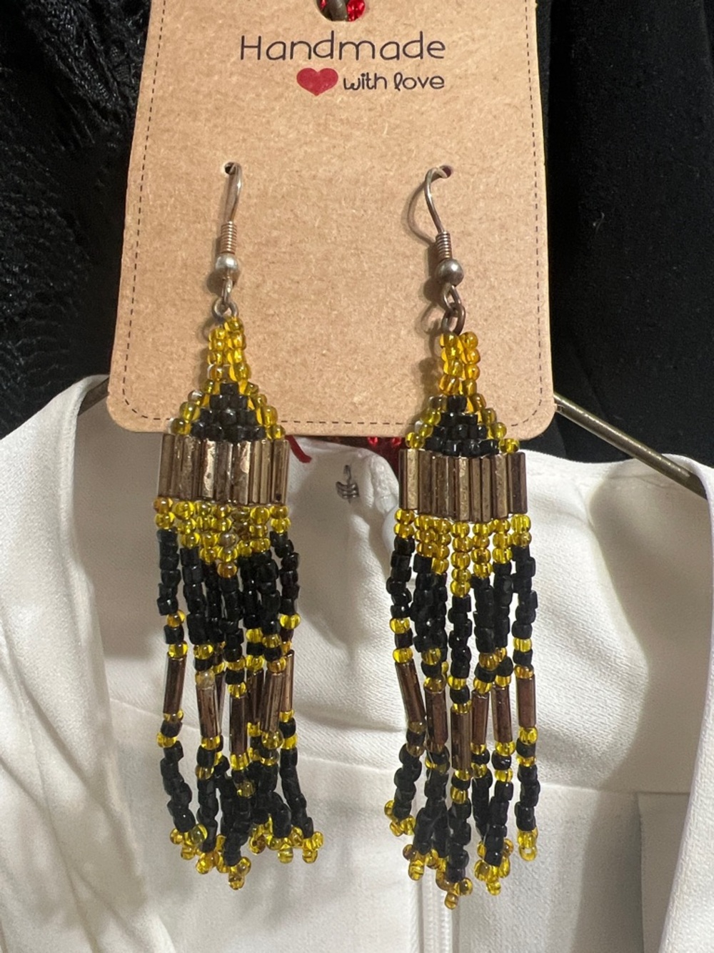 Black and Yellow Beaded Fringe Earrings
